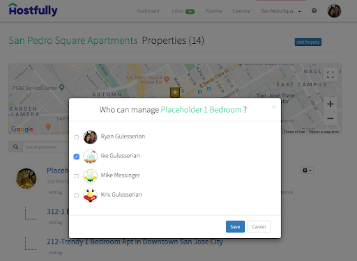 A view of Hostfully’s team management role tool