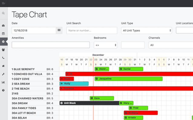 Track PMS’s tape screen with a calendar blocked out with green, blue, black, and red tapes