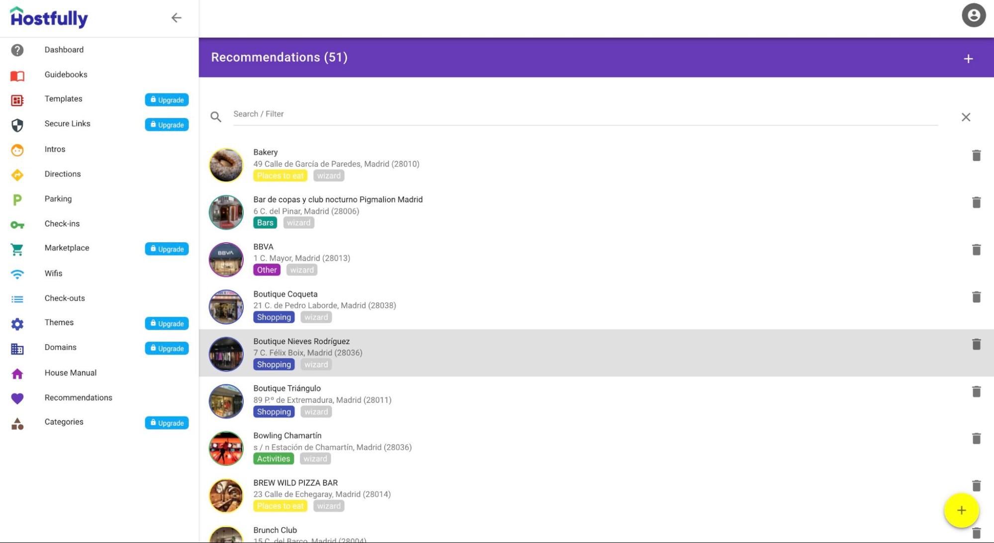 The recommendations section of the Hostfully digital guidebooks dashboard