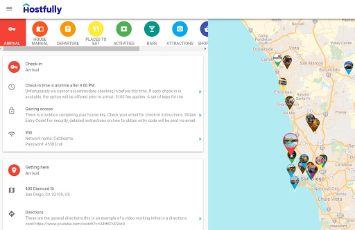 A view of the Hostfully Guidebook platform with a map