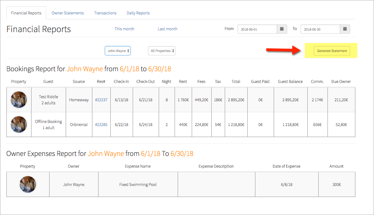 Hostfully’s financial report manager