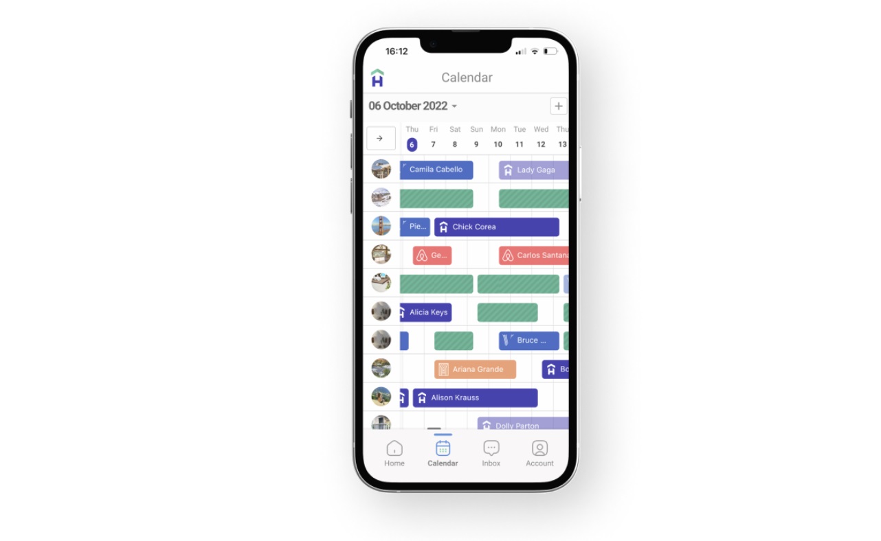 A view of Hostfully’s color-coded tape calendar on a mobile phone screen