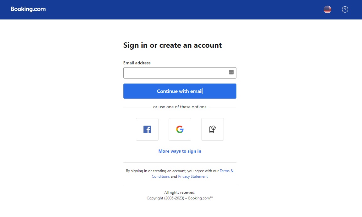 A screenshot of Booking.com’s account creation page.