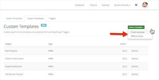 A view of Hostfully’s guest communication template tool