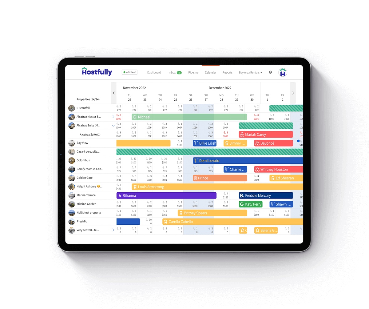 Image of the Hostfully central calendar on a tablet