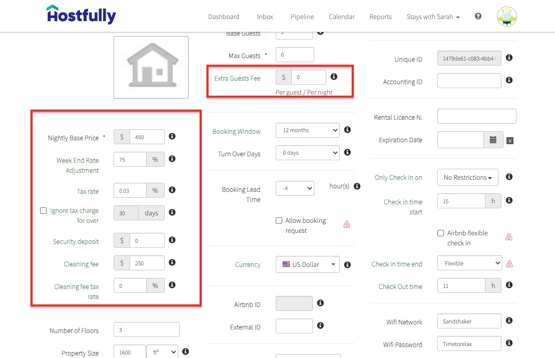 A view of the Hostfully pricing dashboard screen