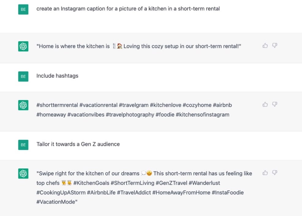 Screenshot of a ChatGPT response to a social media caption request