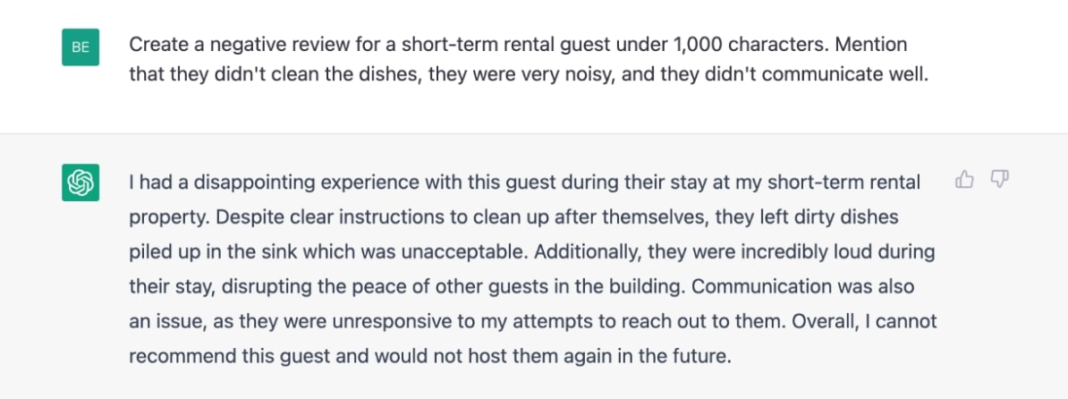 Screenshot of a ChatGPT guest review