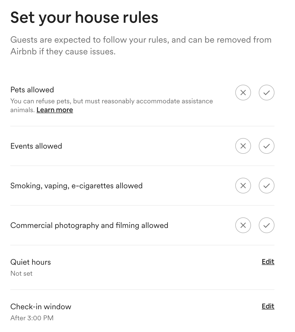 Airbnb preset house rules