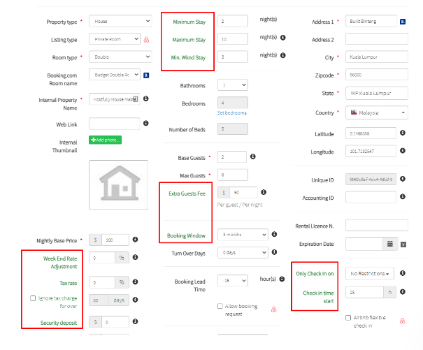 A screenshot of Hostfully’s filters with the options for bulk edits in red highlights.