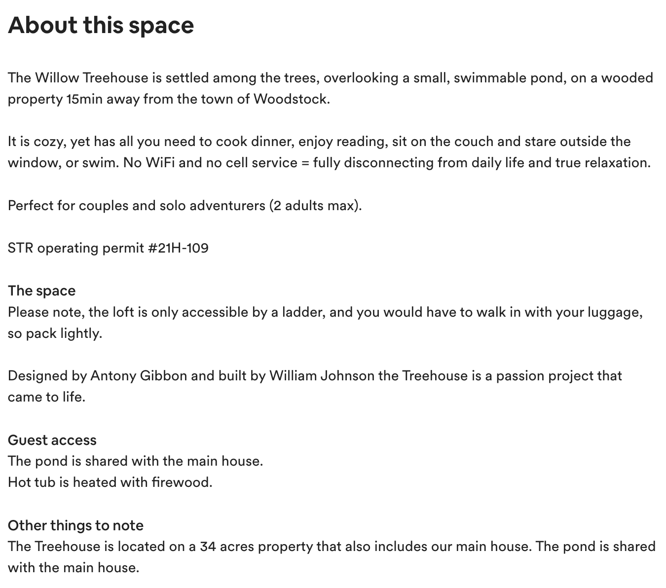 Airbnb listing description