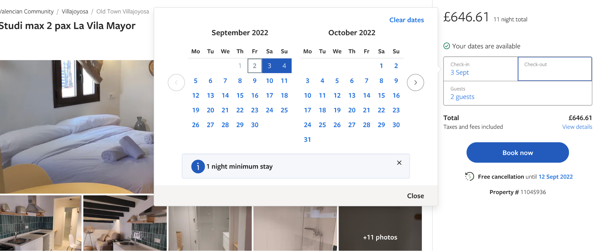 image of booking dates with minimum nightly stay.