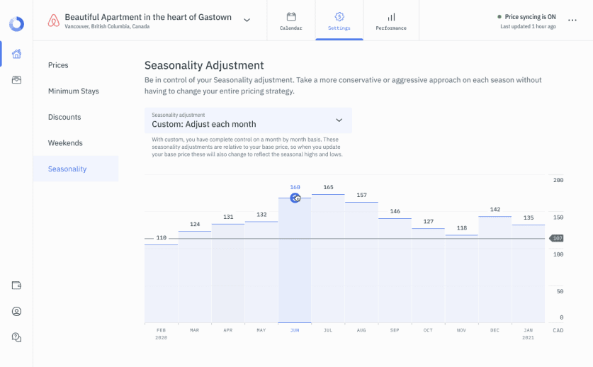 Screenshot of DPGO software showing Seasonality Adjustment settings.