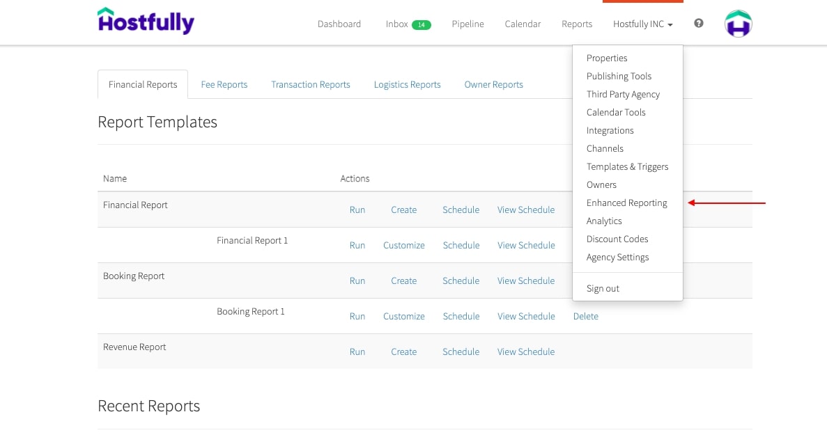 Screenshot of Hostfully’s report templates from the enhanced reporting feature
