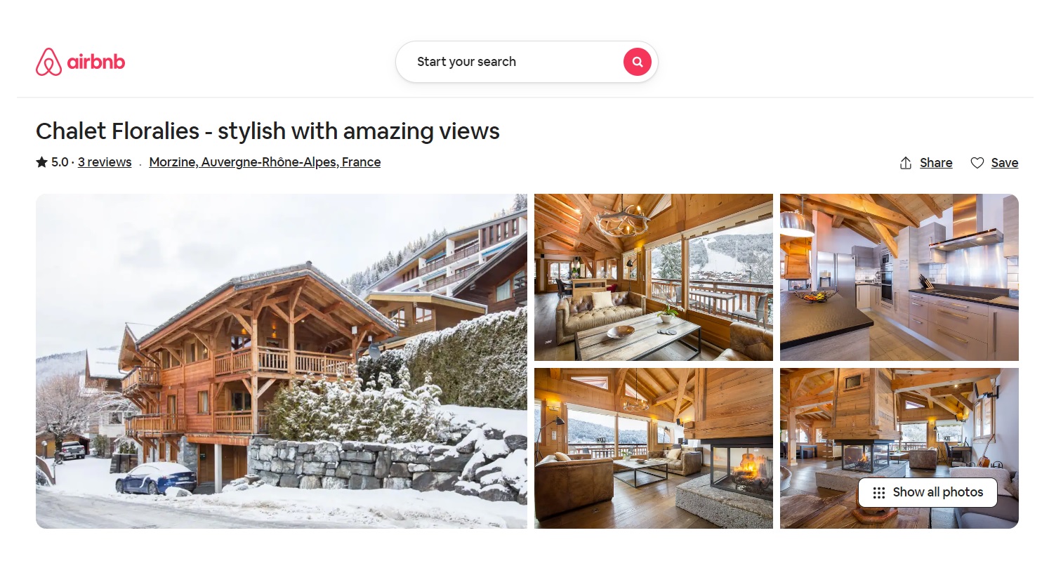 A view of a ski chalet on Airbnb