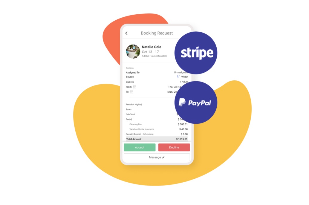 A graphic showing Hostfully’s integration with Stripe and PayPal