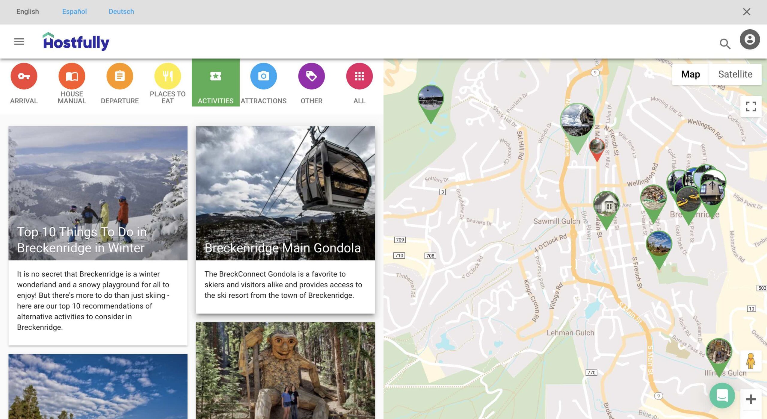 Hostfully Digital Guidebook showing local activity recommendations