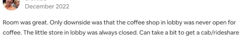 Screenshot of someone complaining about a closed coffee shop in an Airbnb review