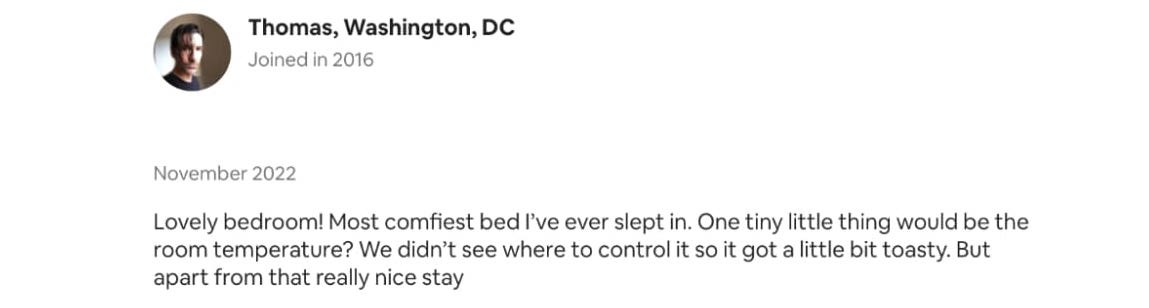 Screenshot of a guest complaining about the temperature at an Airbnb