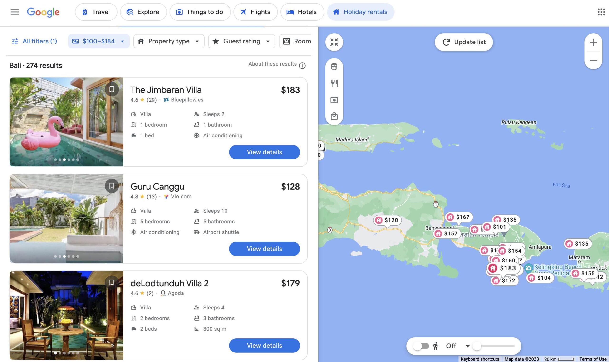 Google Vacation Rentals in Bali