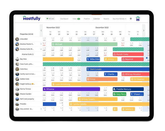 Image of the Hostfully central calendar on a tablet