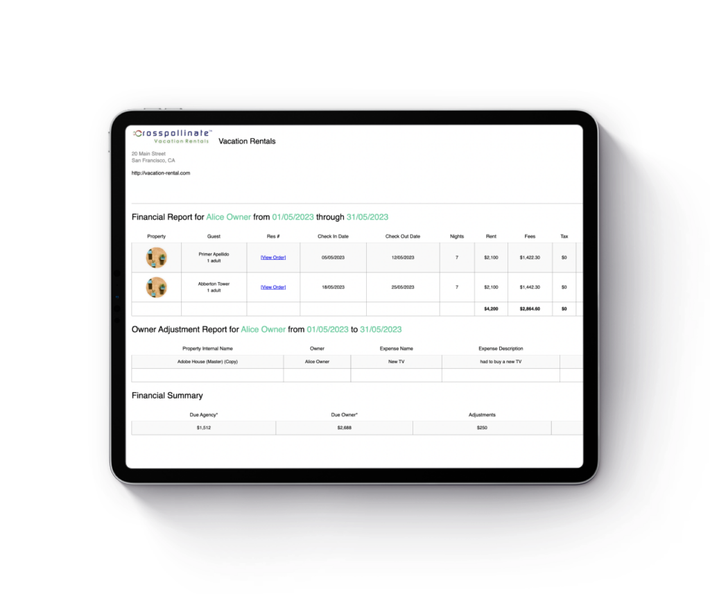 hostfully property management platform features owner financial reports