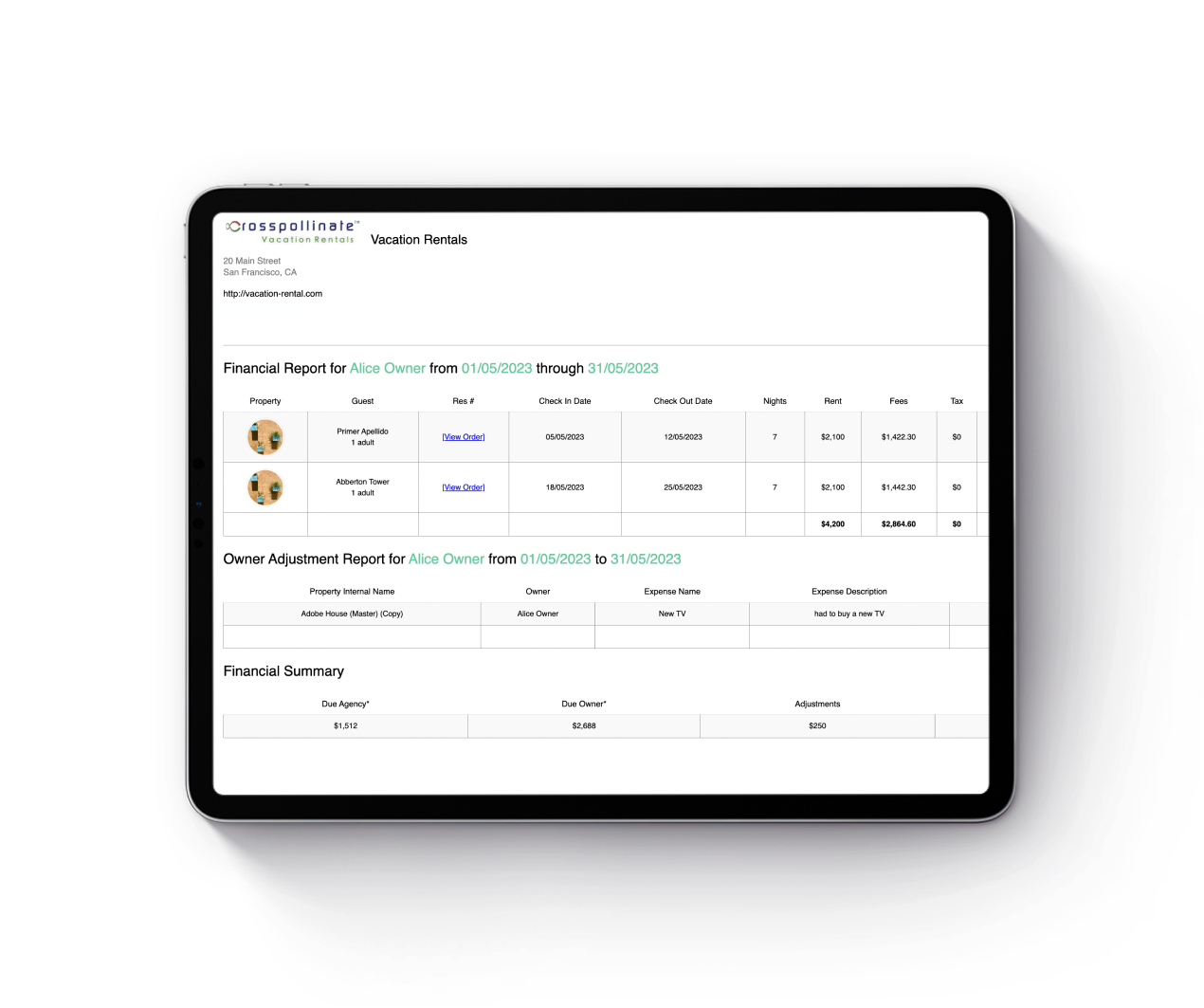 hostfully property management platform features owner financial reports