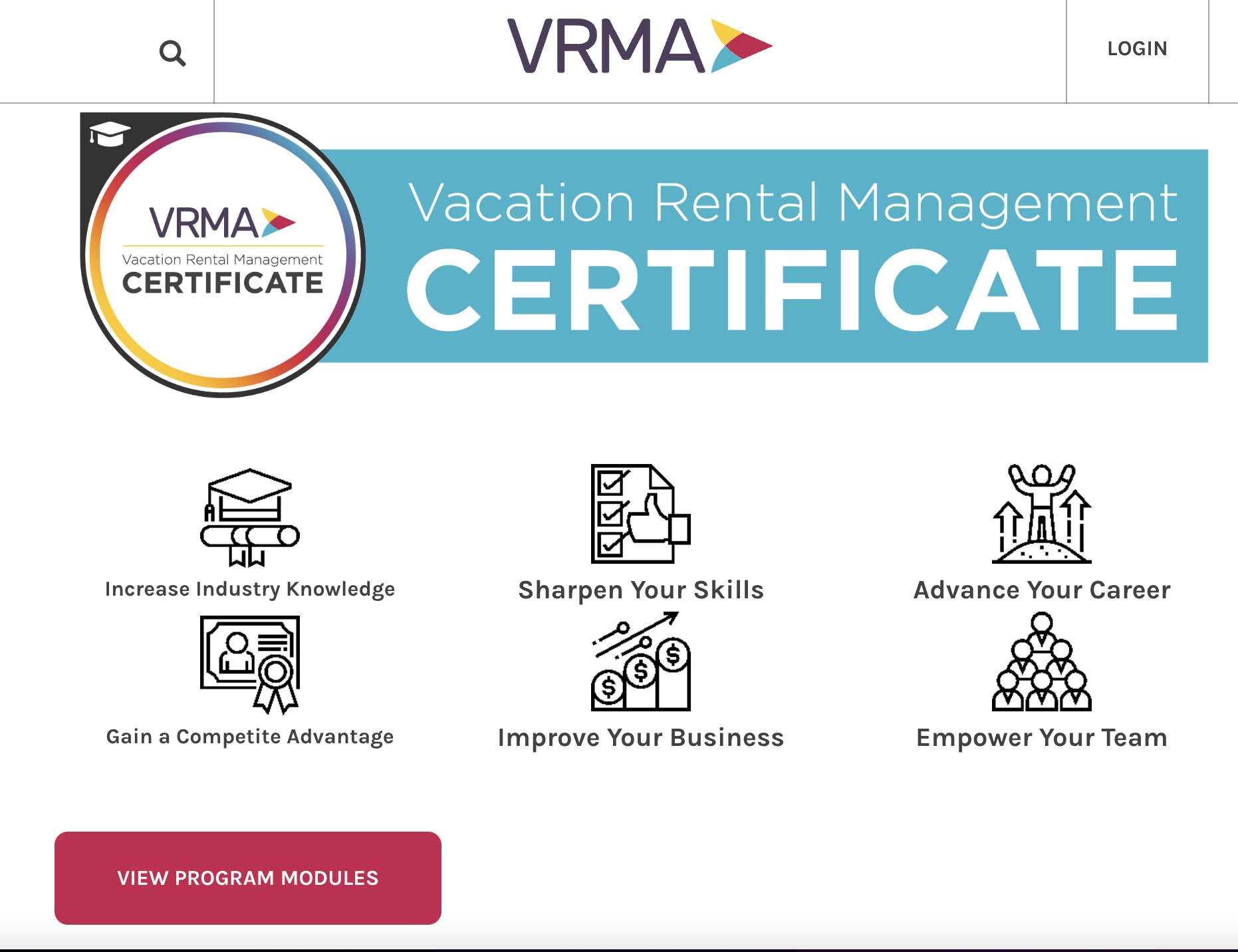 Home page for VRMA certification courses