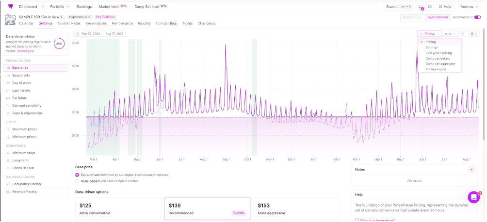 Wheelhouse's In-context pricing dashboard