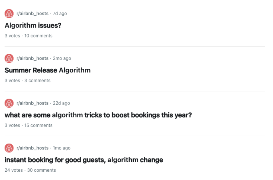 Reddit communities about vacation rentals 