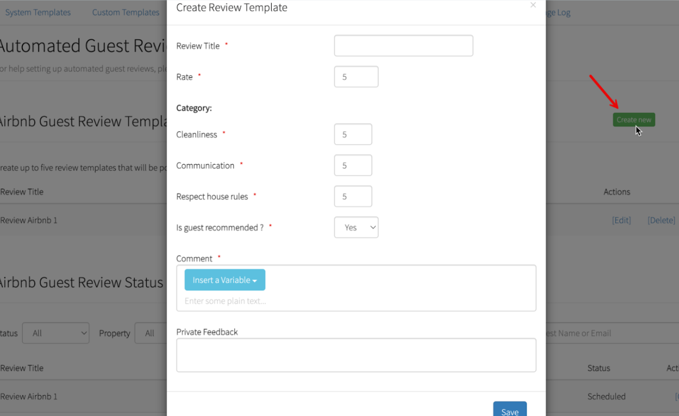 Opret en anmeldelsesskabelon med Hostfully PMS