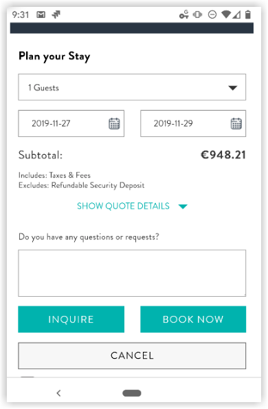 Hostfully's direct booking site booking widget