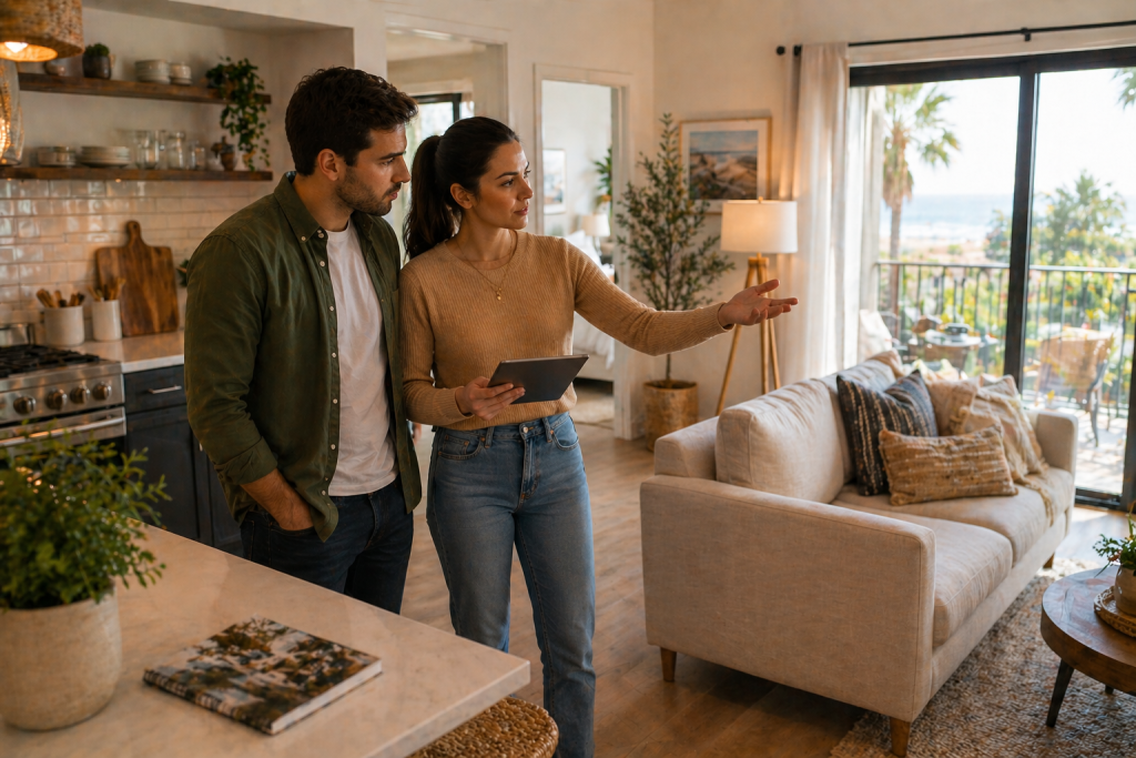 Een stel in een vakantiewoning dat het investeringspotentieel beoordeelt