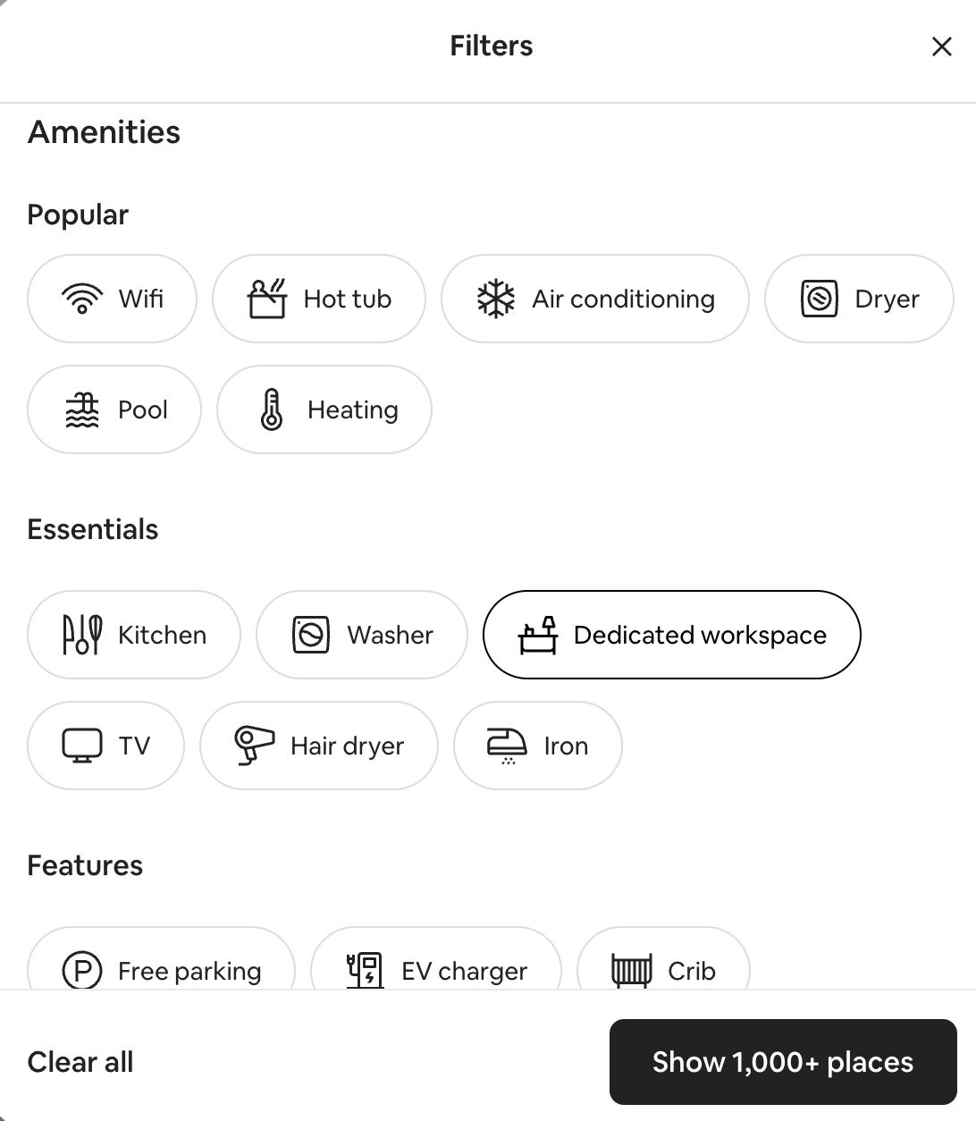 Image showing Airbnb's amenity filters