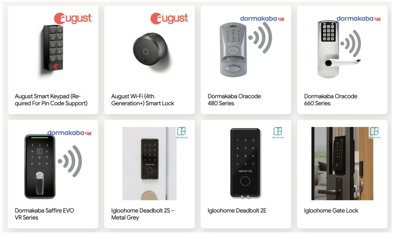 Hostfully unterstützt eine große Auswahl an Smart Locks, darunter die abgebildeten