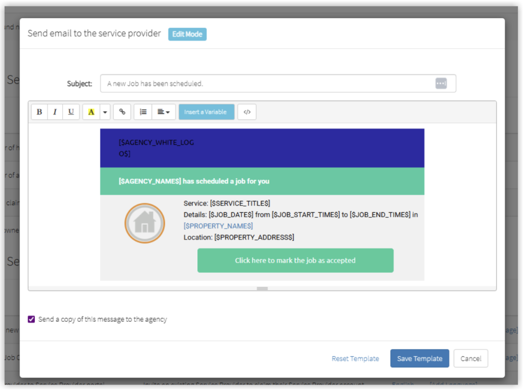 Hostfullys email editor for sending automated tasks to service providers