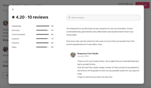 Screenshot of an Airbnb host responding to a noise complaint positively