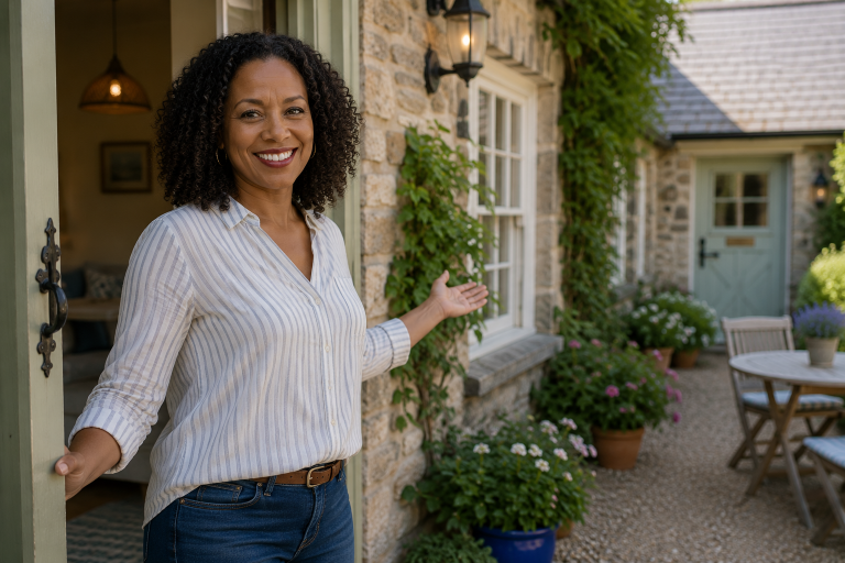 Hostfully - stock image - a small business owner greeting a guest