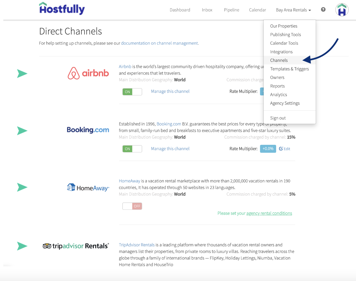 Hostfully’s direct channel list