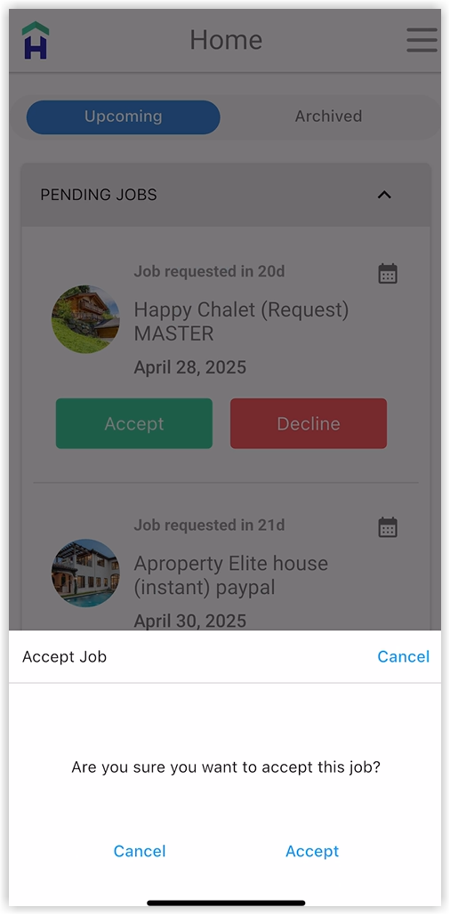 Hostfully's service hub where external service providers can accept jobs