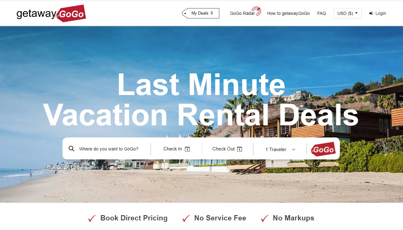 A screenshot of the Getaway GoGo website