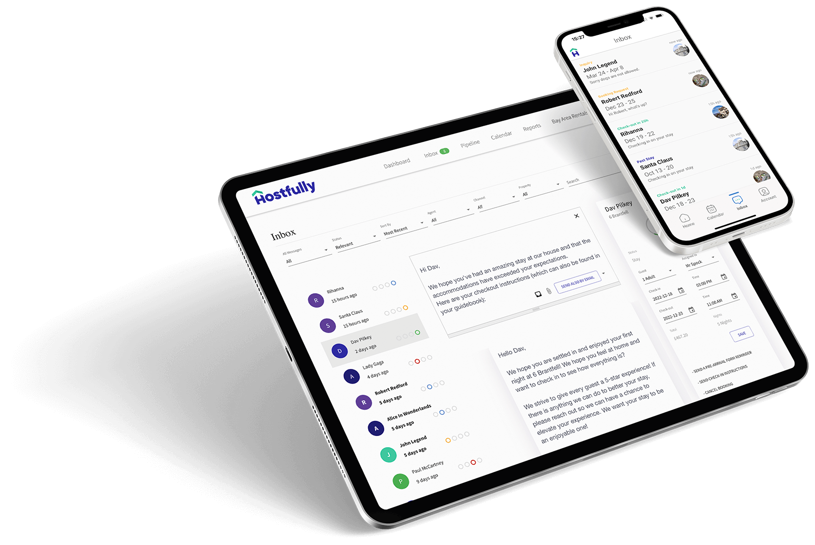 A graphic of a tablet and phone showing Hostfully’s Unified Inbox feature.