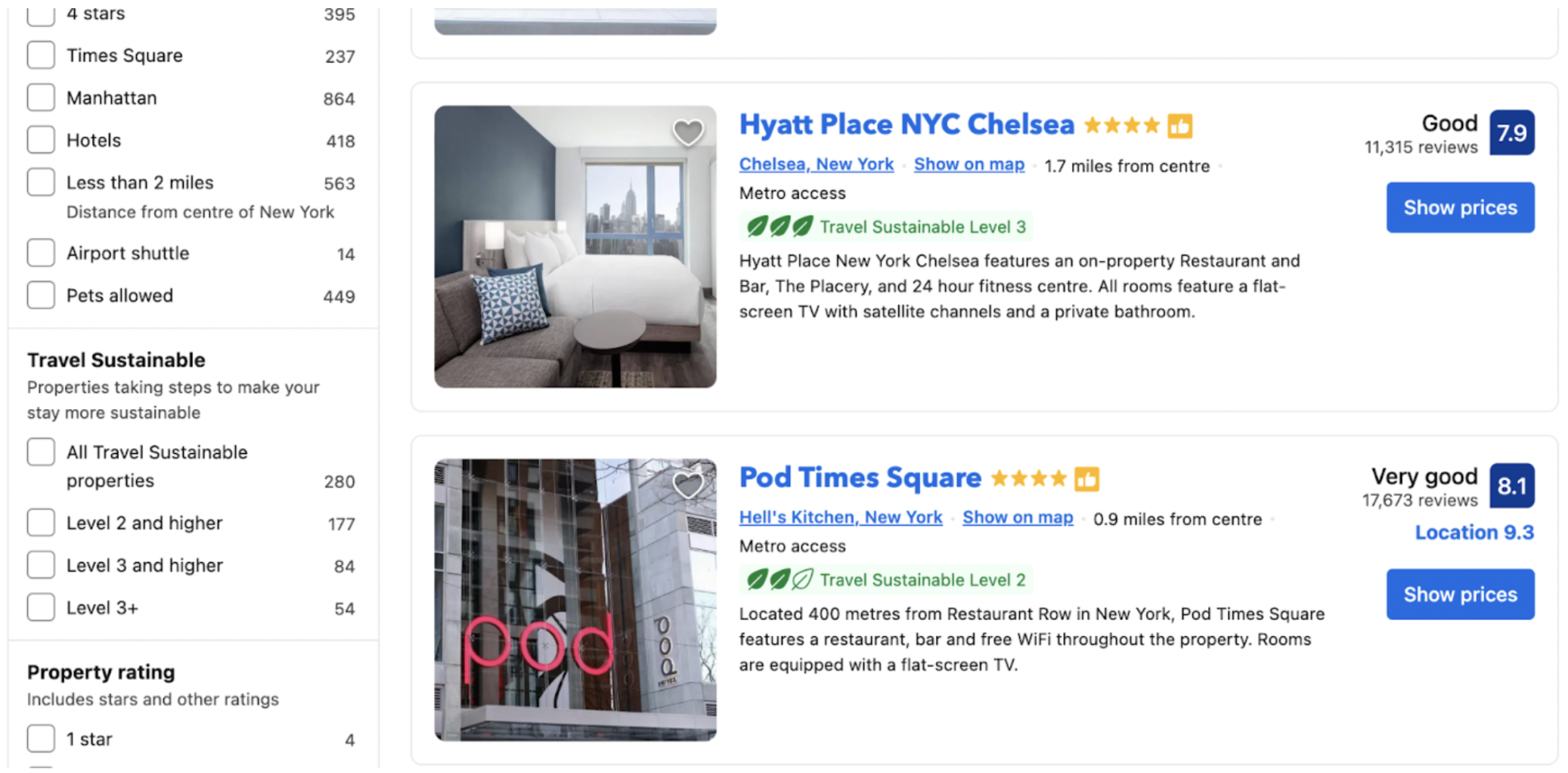Show casing Booking.com's sustainability measures on their website