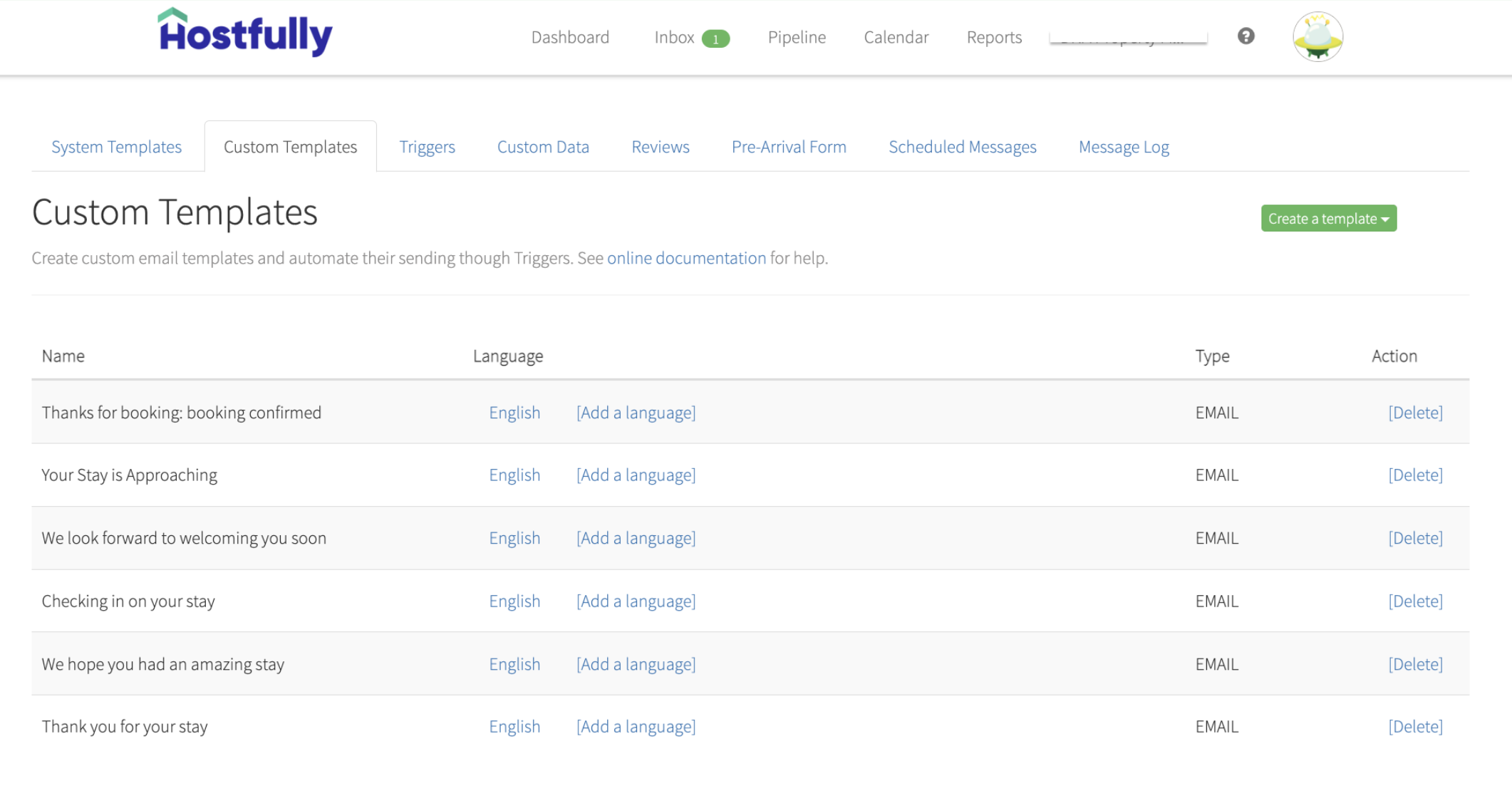 Picture of Hostfully's messaging templates.
