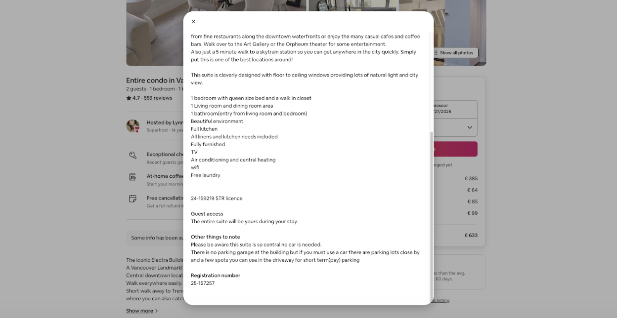Airbnb listing description