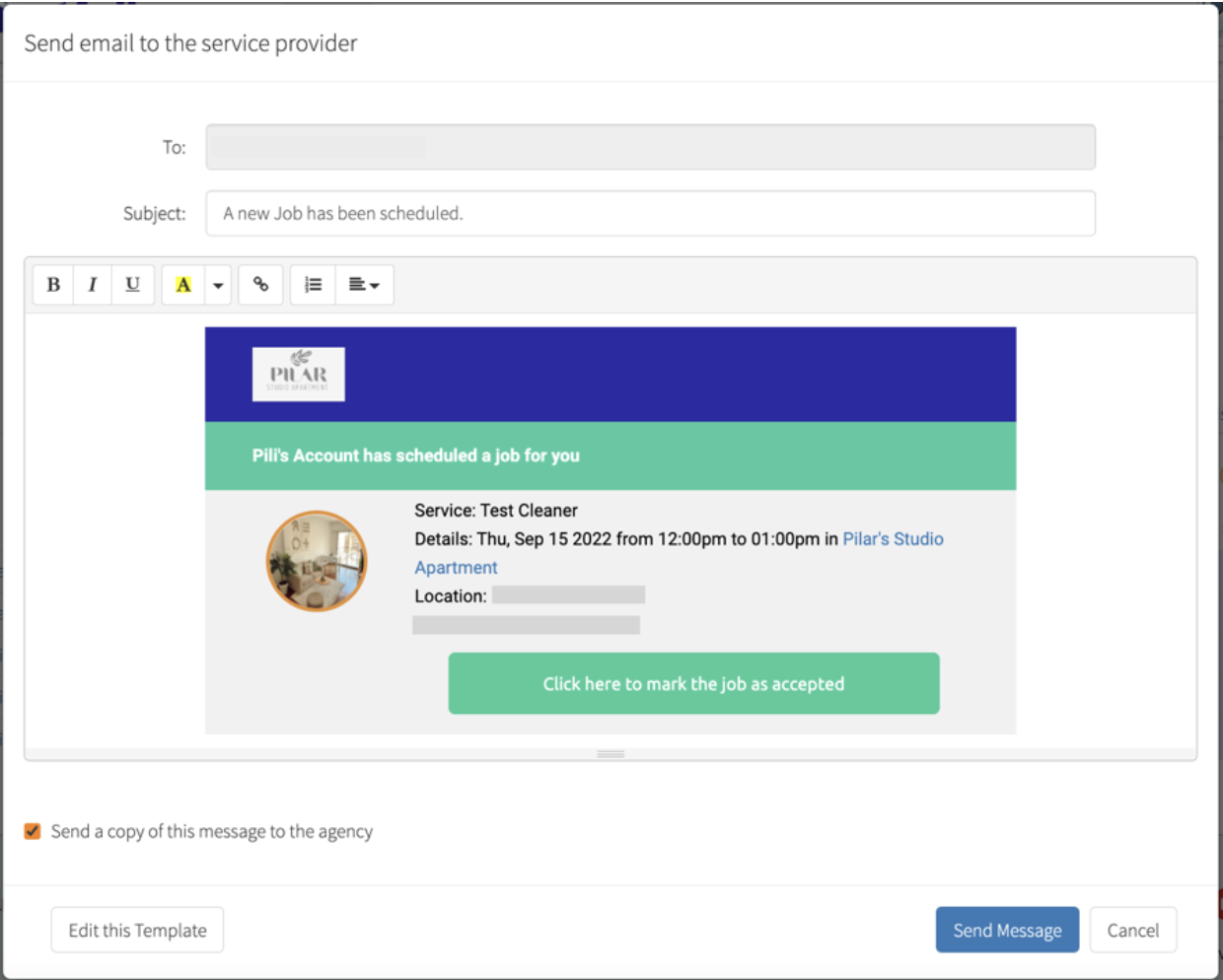 Send an email to your service provider from Hostfully