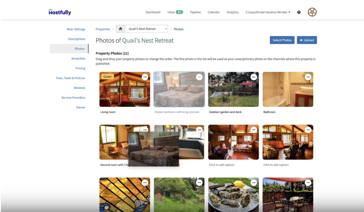 Hostfully's drag and drop photo editing