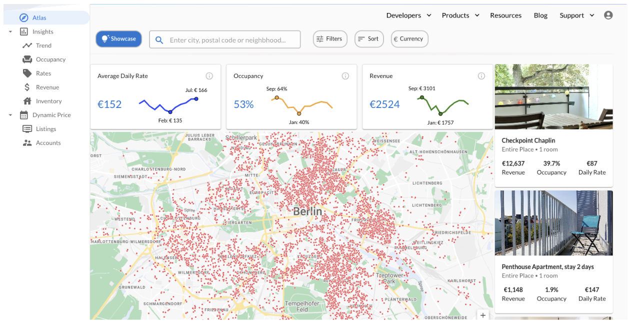 AirROI map of vacation rental data from Berlin
