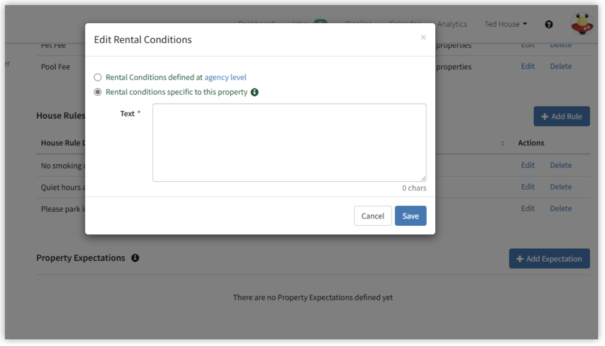 Hostfully's rental condition feature