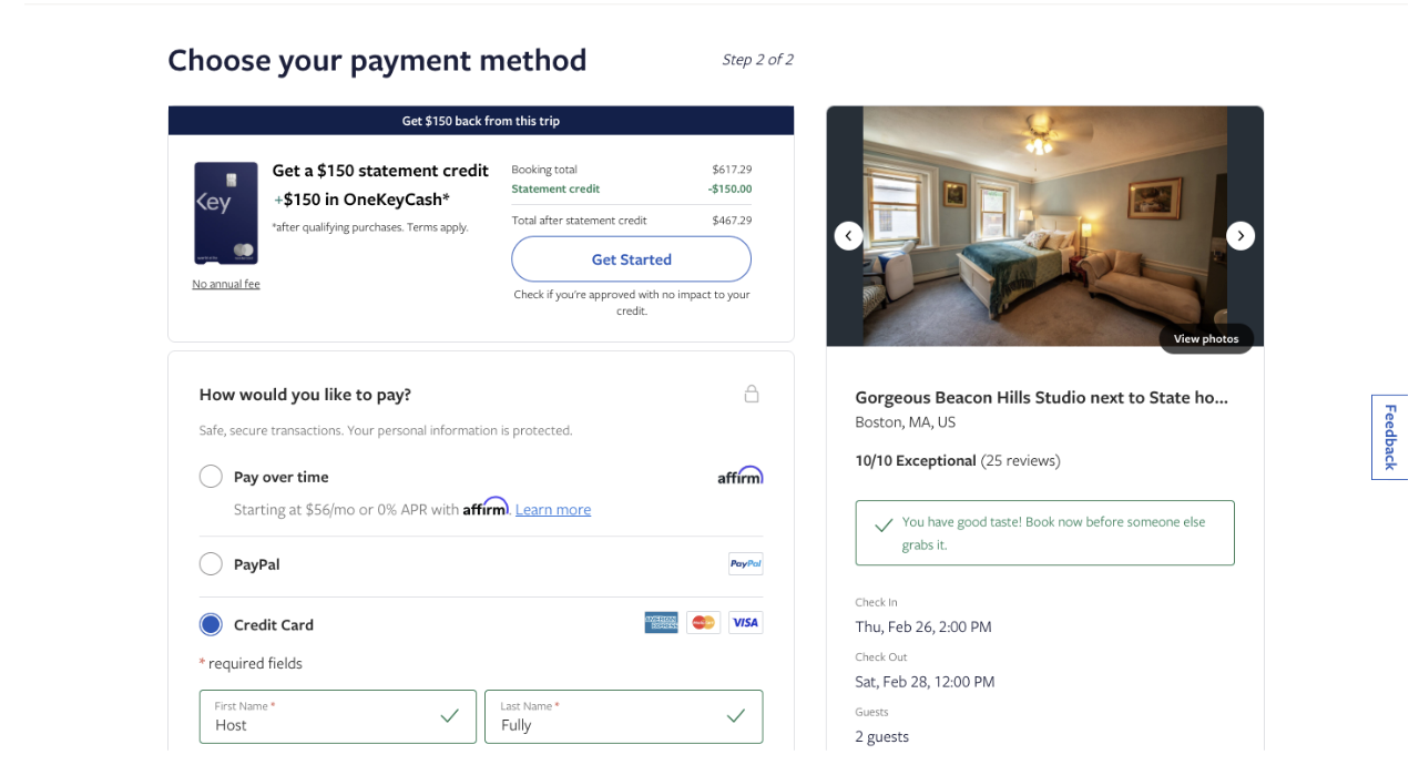 Vrbo payment options at checkout